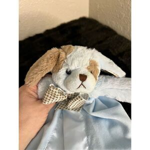 Bearington Baby Plush Puppy Dog Lovey Blue Soft Satin Security Blanket Stuffed